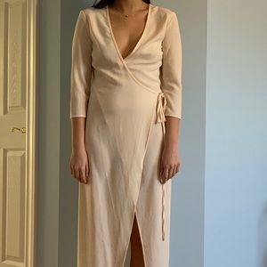 American Apparel Cream Crepe Maxi Wrap Dress